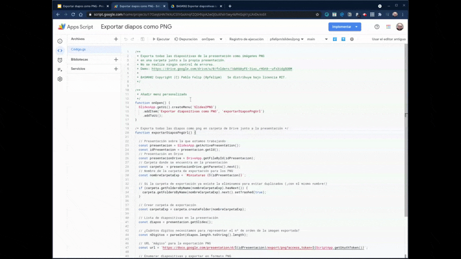 Nuestro lindo script en (ligeramente acelerada) acción.